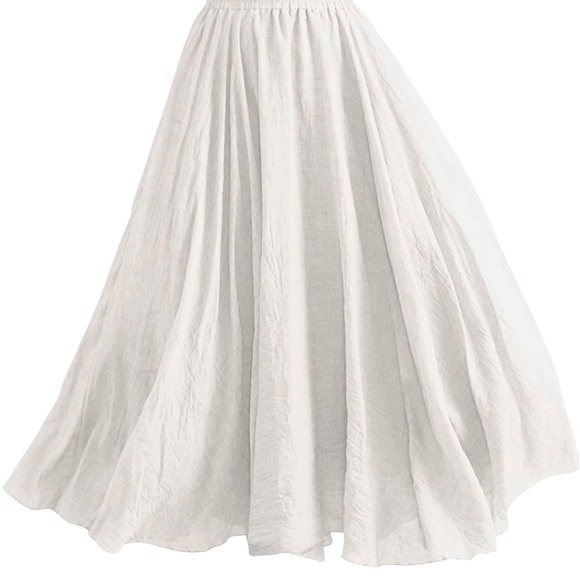 Casual Studio Dresses & Skirts - Casual Studio White Boho Maxi Elastic Waist Pleated Crinkle Cotton Skirt